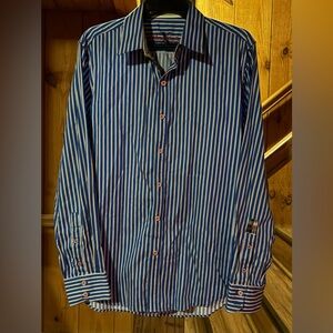 Robert Graham X Blue White Striped Mens Large Button Up Shirt